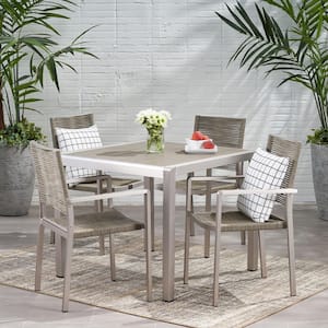 Peridot 30 in. Silver 5-Piece Metal Square Outdoor Patio Dining Set