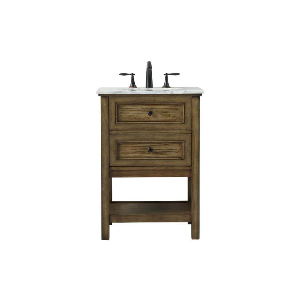Simply Living 24 in. W x 22 in. D x 34 in. H Bath Vanity in Driftwood with Carrara White Marble Top, Brown