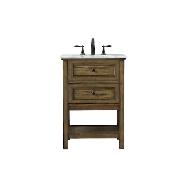 Unbranded Simply Living 24 in. W x 22 in. D x 34 in. H Bath Vanity in Driftwood with Carrara White Marble Top
