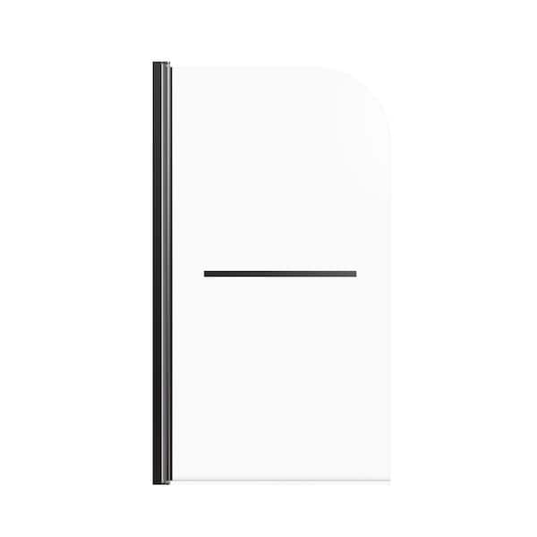 31 in. W x 55 in. H Pivot Tub Door in Black with Clear Glass, Stainless Steel Handle