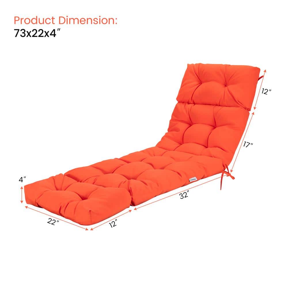 73'' Bright Orange Cotton and Polyester Chaise Lounge Cushion