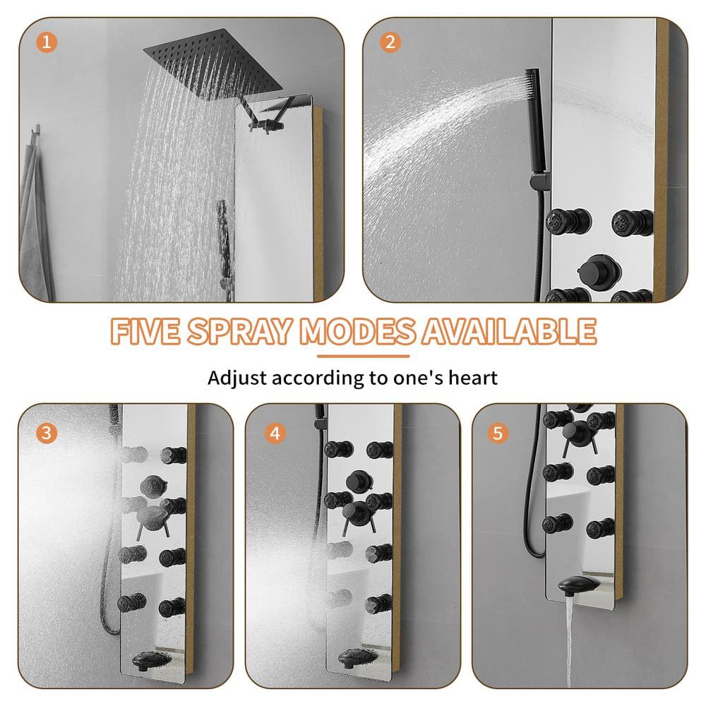 Nickel and Black 8-Jet Multifunction Shower Panel System