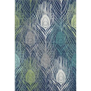 Mayfield Premium Machine Washable Abstract AMF2273 Navy 3 ft. x 5 ft. Area Rug