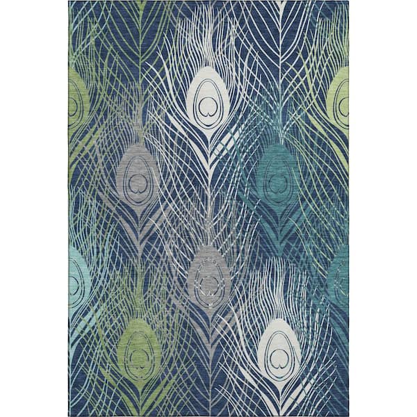 Mayfield Premium Machine Washable Abstract AMF2273 Navy 5 ft. x 7 ft. 6 in. Area Rug