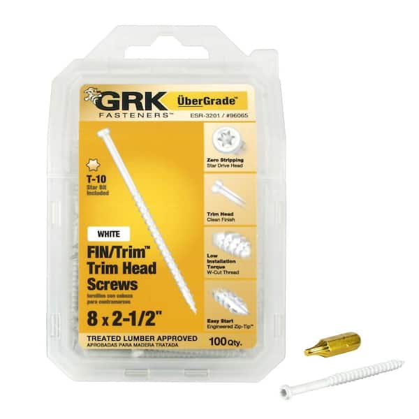GRK Fasteners #8 x 2-1/2 in. Star Drive Trim-Head White Trim Screw (100-Pack)