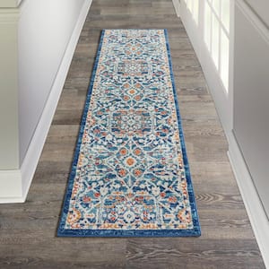 Passion Blue/Multicolor 2 ft. x 8 ft. Floral Transitional Kitchen Runner Area Rug