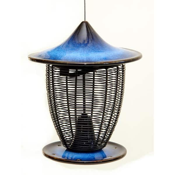 10 in. Cobalt Blue Ceramic Feeder With Cage