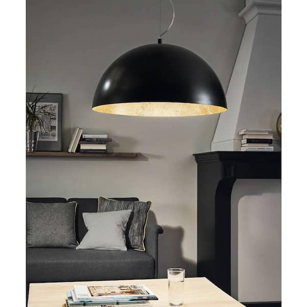 Eglo Gaetano 21 in. W H x and Black 94228A with Light in. Interior Integrated Metal Depot - Home Exterior 72 Pendant Black LED Shade Gold The