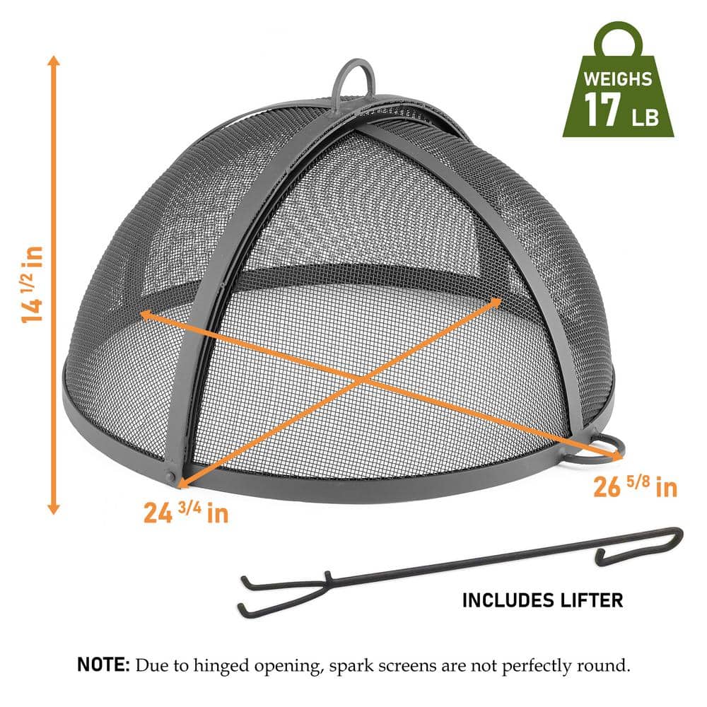 Medium Black Powder-Coated Steel Mesh Fire Pit Spark Screen