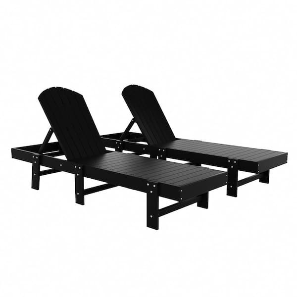WESTIN OUTDOOR Altura 2-Piece Black Classic Adjustable Weather Resistant Adirondack Poly Reclining Chaise Lounge Chair Set