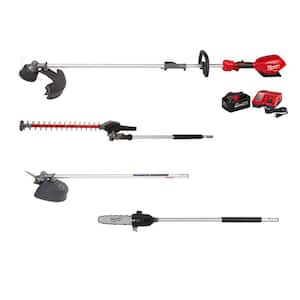 M18 FUEL 18V Lithium-Ion Brushless Cordless String Trimmer 8Ah Kit with Brush Cutter, Hedge Trimmer Pole Saw Attachments