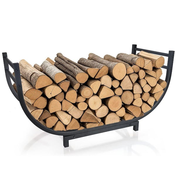 30 Inch Curved Firewood Rack, Indoor Outdoor Log Firewood Holder, Metal Fireplace Wood Storage