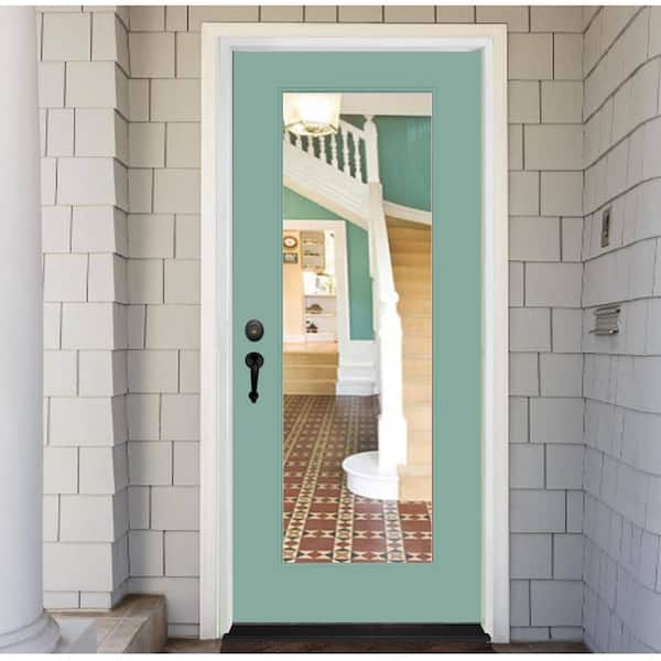 Legacy 30 in. x 80 in. Full-Lite Clear Glass RHIS Quarry Finish Fiberglass Prehung Front Door