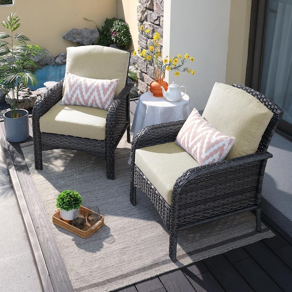 weaxty W New Hyacinth A Gray 2-Piece Wicker Patio Outdoor Conversation Seating Sofa Set with Beige Cushions