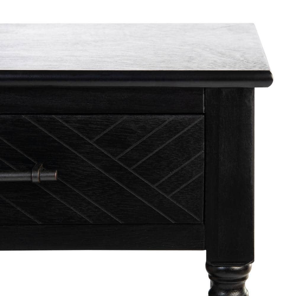 Peyton Black Wood Rectangular Storage End Table with Herringbone Pattern