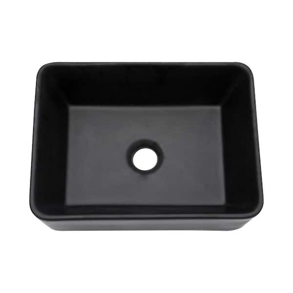 Zeus & Ruta 16 in. L x 12 in. W Black Ceramic Rectangular Vessel Bathroom Sink without Faucet and Drain