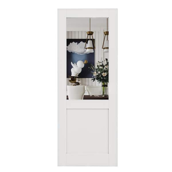 ARK DESIGN 30 in. x 80 in. 1/2 Lite Mirrored Glass and Solid Core MDF White Primed Standard Interior Door Slab