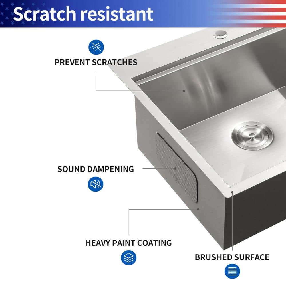 25'' Brushed Nickel Stainless Steel Single Bowl Workstation Sink