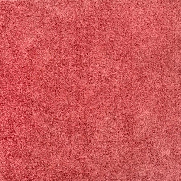 Haze Solid Low-Pile Red 5 ft. Square Area Rug