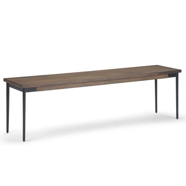 Simpli Home Stockton 63 in. Wide Modern Industrial Bench in Warm Medium Brown