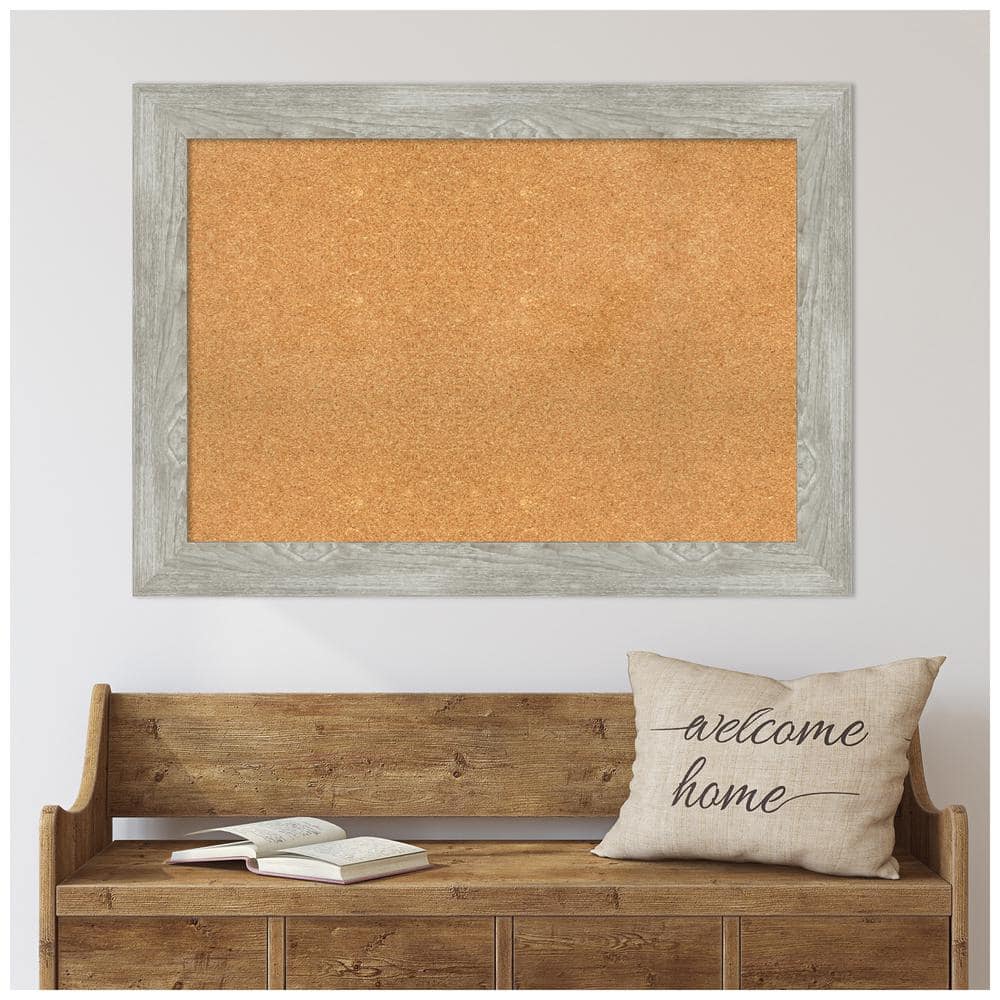 Dove Greywash Framed Natural Cork Bulletin Board 46" x 34"