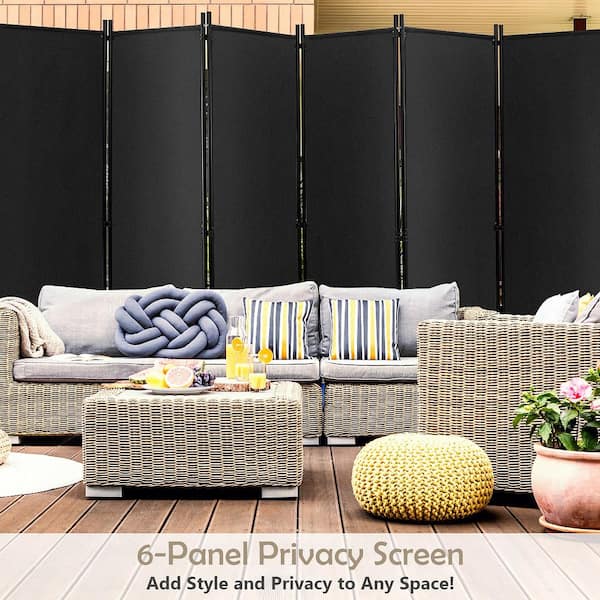 6-Panel Folding Room Divider 6 ft. Rolling Privacy Screen with Lockable Wheels Grey