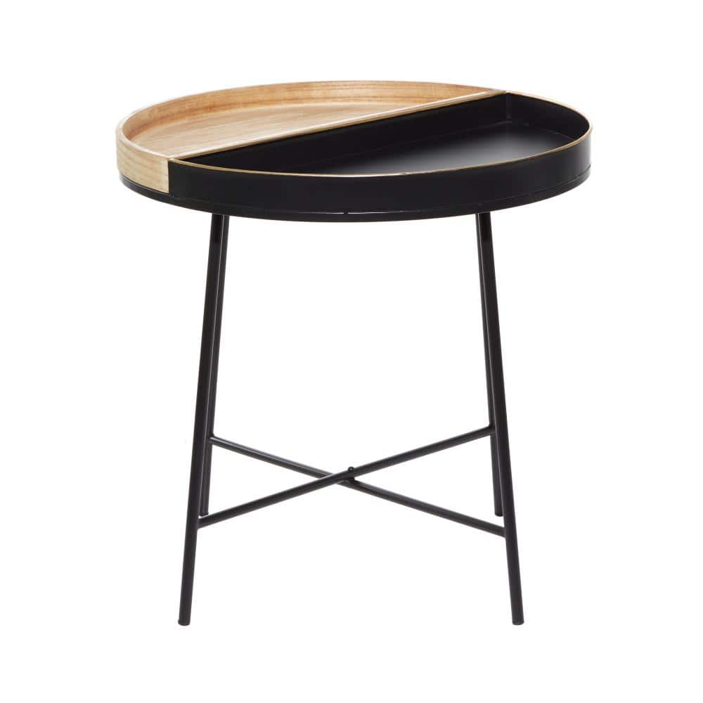 Compact Round Black Wood & Metal 24" Accent Table