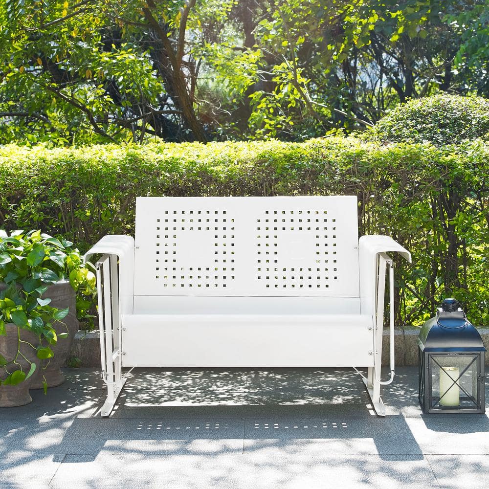 White Powder-Coated Steel Two-Seat Outdoor Loveseat Glider