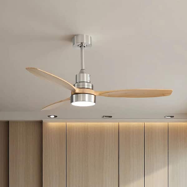 52 in. Integrated LED Indoor Downrod Mount Brushed Nickel Standard Ceiling Fan with Dimmable Light and Remote 6-Speed