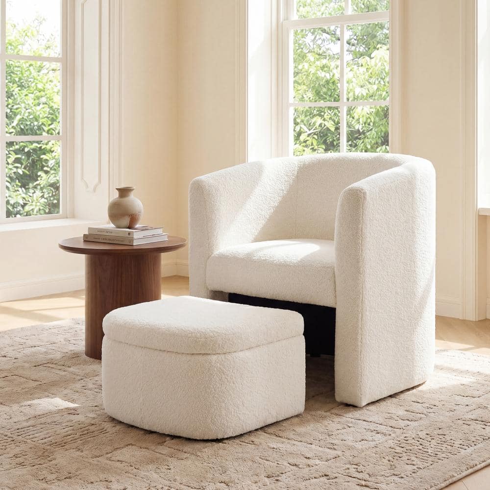 Barrel Chair with Ottoman Footrest Cream Velvet Curved Backrest Armchair price history on PriceWatchPro