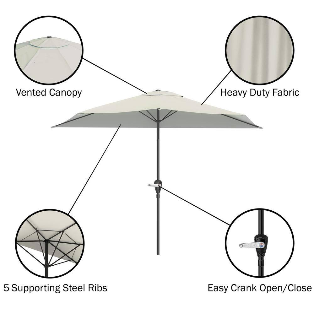 Tan Steel Half Round Patio Umbrella with Easy Crank