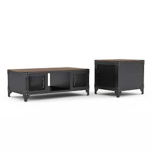 Wynston 2-Piece 48 in. Brown and Black Rectangle Wood Coffee Table Set with Storage