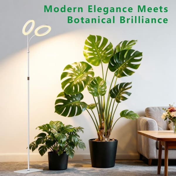 68 in. White 2-Head Full Spectrum LED Grow Light with Stand, Adjustable Dimmable Floor Plant Light for Indoor Plants