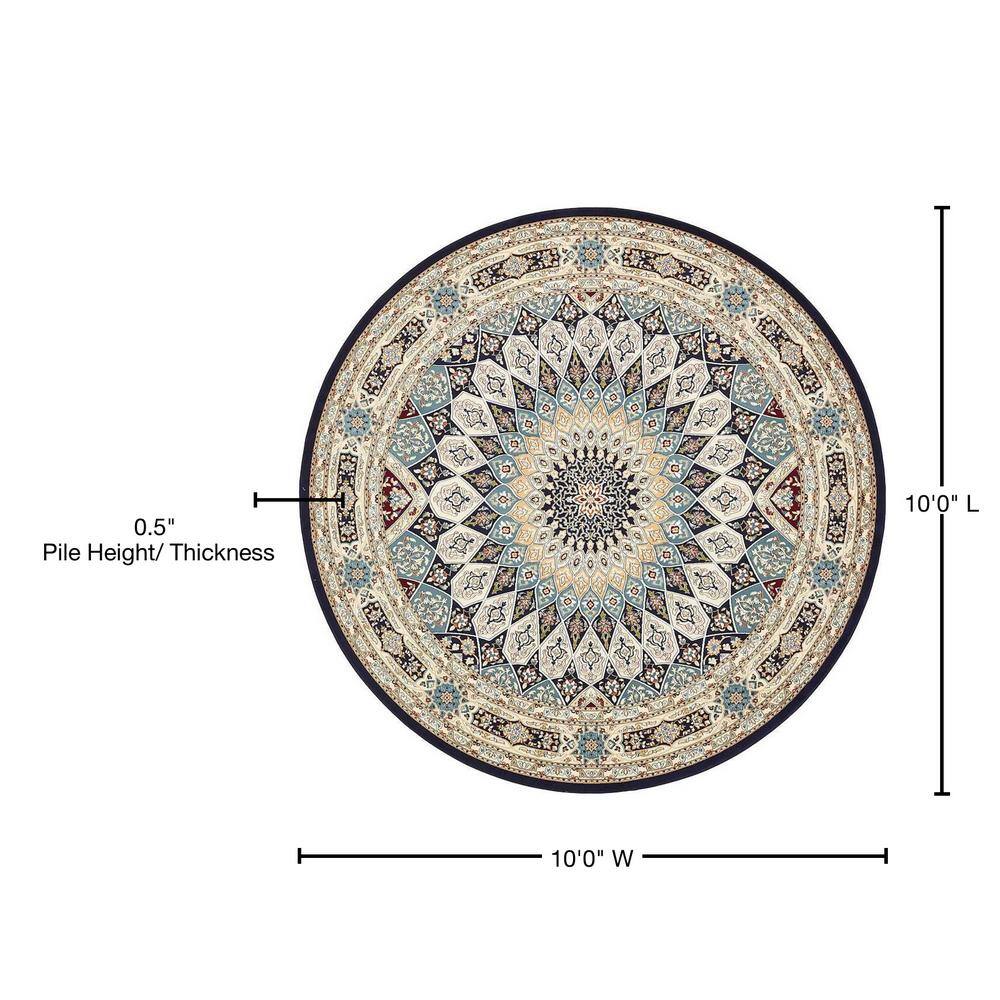 Navy Blue 10' Round Synthetic Easy Care Stain-Resistant Rug