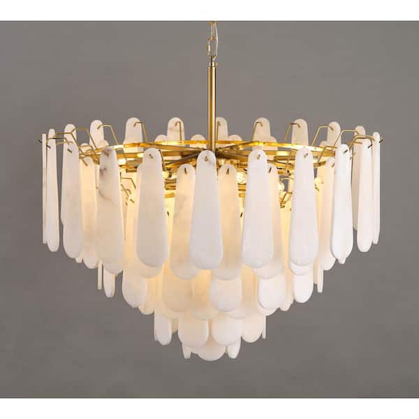 Modern Chandelier 32 in. 16-Lights Gold Chandelier With Alabaster Shade,Chandelier for Dining Room, Living Room, Bedroom