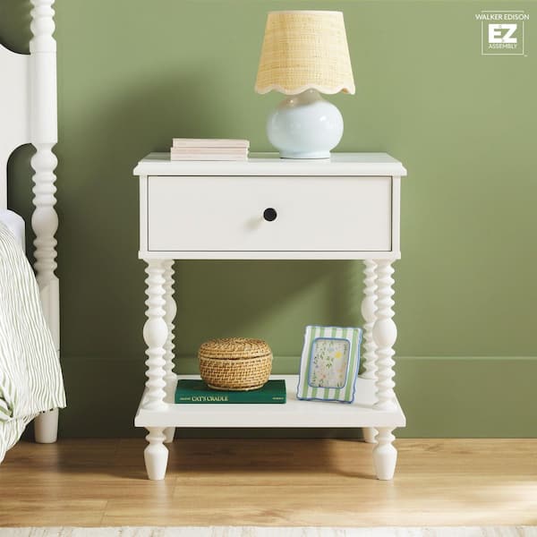 Walker Edison Furniture Company Modern Farmhouse Easy Assembly White 1-Drawer 22 in. W Solid Wood Spindle-Detailing Nightstand