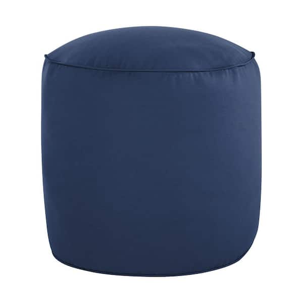 Sunbrella Canvas Navy Round Outdoor Bean Pouf 20 in. x 20 in. x 18 in.