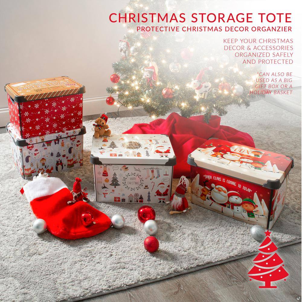 Happy Christmas Design Stackable Plastic Storage Tote with Lid
