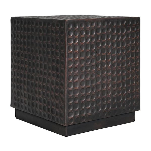 Bridget Outdoor/Indoor Antique Copper Fluted Cube Concrete MGO Patio Side Table Accent Table
