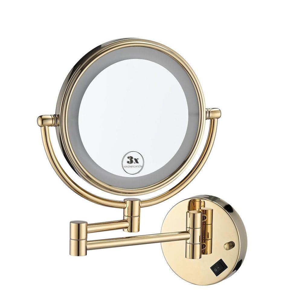 Interbath 8 in Small Round Magnifying Freestanding Bathroom Makeup Mirror in Gold ITBMM1820BG