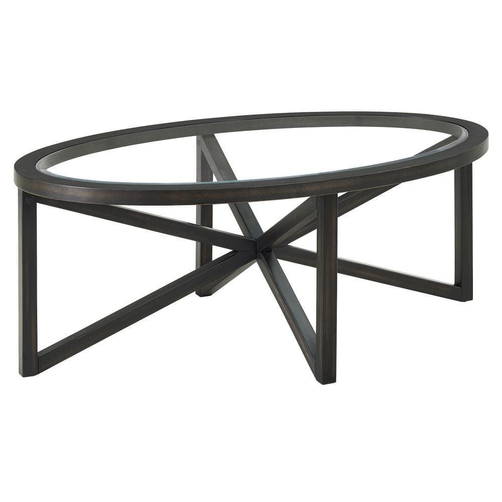 46 in. Black Oval Tempered Glass Coffee Table Modern Simple Coffee Table