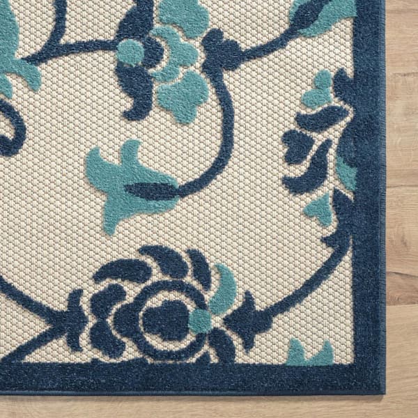 Blue 5 ft. x 8 ft. Woven Floral Polypropylene Rectangle Indoor/Outdoor Area Rug