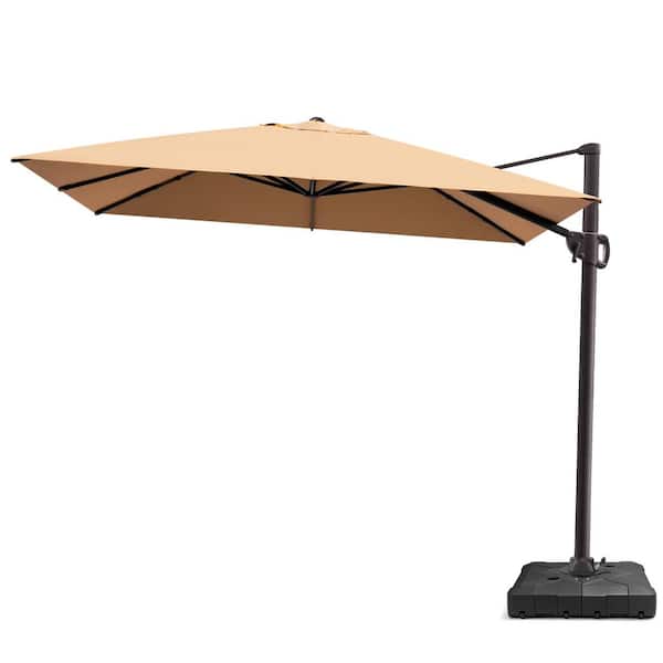 10.5 ft. x 9 ft. Aluminum Rectangular 360° Rotation Cantilever Patio Umbrella in Tan with 220 lbs. Umbrella Base