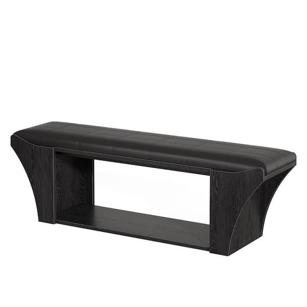 BYBLIGHT Black Entryway Bench Dining Table Bench 57 " Modern Shoe Bench with Underneath Storage Space, Bedroom Bench with Cushion
