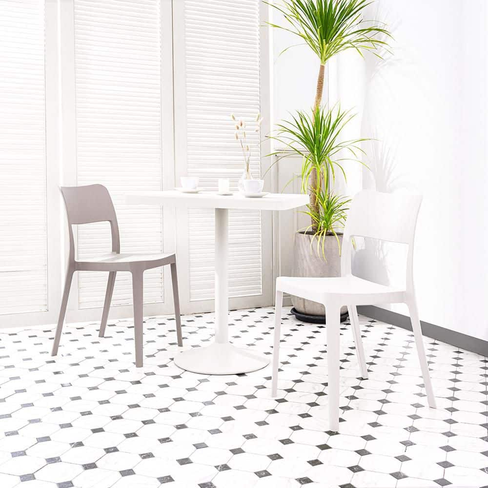White Stackable Armless Resin Dining Chairs, Set of 2