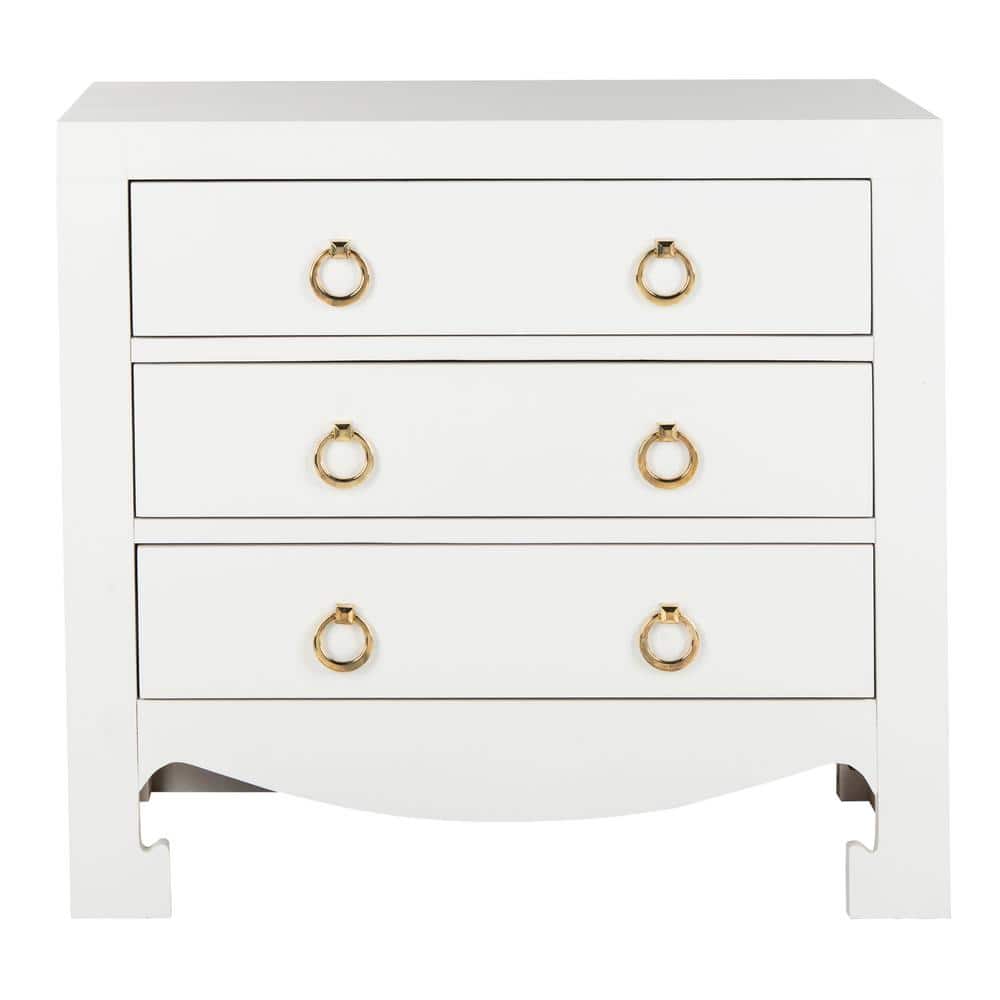 White and Gold Transitional 3-Drawer Chest with Soft Close