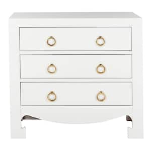 Dion 3-Drawer White/Gold Nightstand Chest