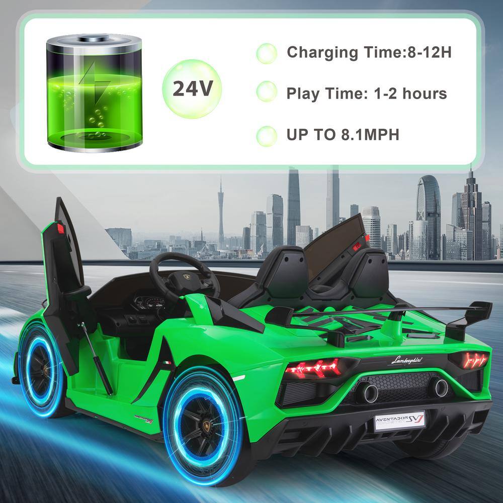 24V Green Lamborghini Ride-On Car with Dual Motors and Remote Control