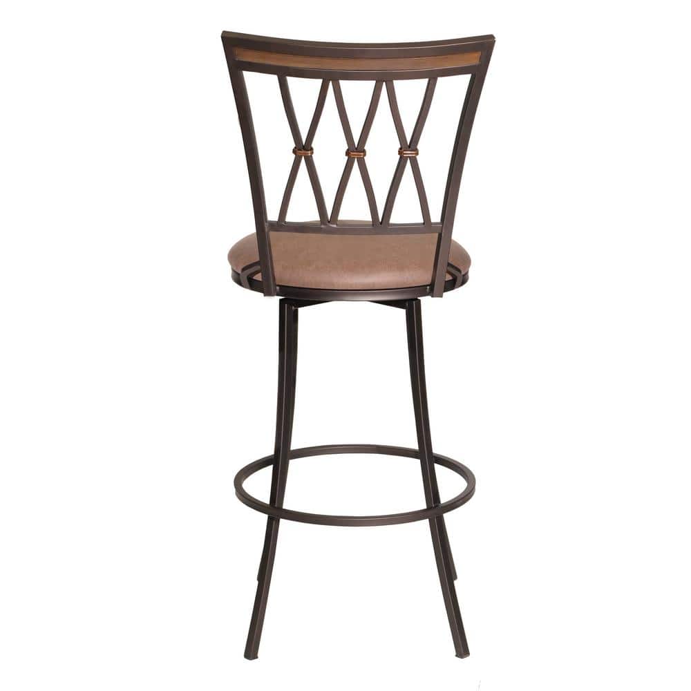 Camel Brown Swivel Metal Barstool with Leather Seat