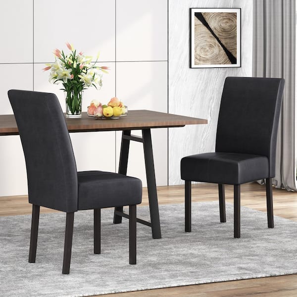 Braydon Midnight Black Faux Leather T-Stitch Dining Chair (Set of 2)